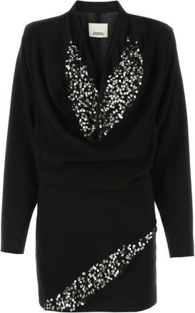 Isabel Marant Lazeli Mini-jurk van cr&ecirc;pe met gedrapeerde pailletten - Dames - Feestkleedjes - Zwart - XS - Pailletten - Kleedjes