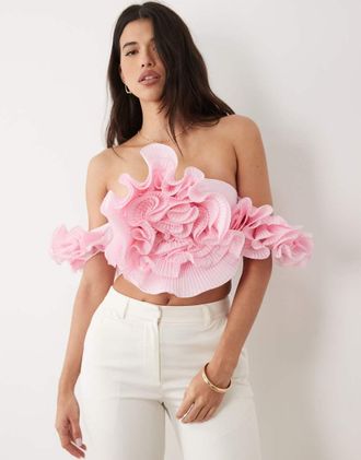 Asos Top rosa con spalle scoperte e fiori 3D