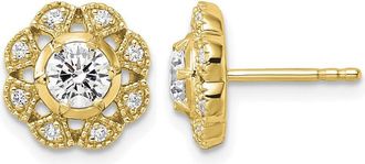 Diamond2Deal 14k Gold 3/4 ct Lab Grown Diamond Floral Stud Earrings VS Clarity, D-E Color