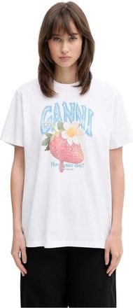 Ganni Bedrukte T-shirt - Dames - T-shirts - Wit - M - Katoen - Tops