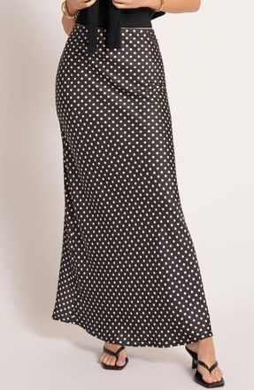 Matty M Polka Dot Bias Cut Maxi Skirt in Black/Ivory at Nordstrom, Size Xx-Large