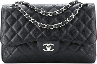 Chanel Classic Double Flap Bag Quilted Caviar Jumbo shoulder bag - Zwart