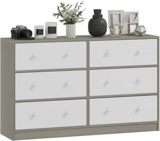 HOMCOM Homcom - Chest of Drawers, 6 Drawer Dresser for Bedroom, White and Grey