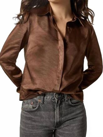 Lilla P Satin Button Down Top In Chocolate