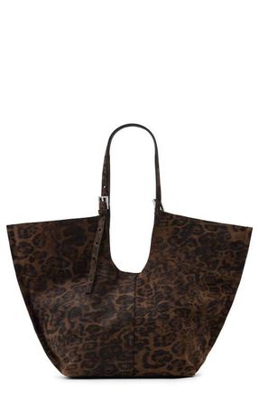 AllSaints Ara East West Leopard Print Suede Tote in Leopard Brown at Nordstrom