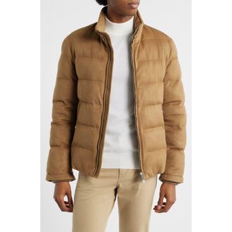Aur&eacute;lien Water Resistant Quilted Wool Puffer Jacket in Caramel at Nordstrom, Size Xx-Large