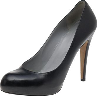Sergio Rossi Black Leather Round Toe Pumps