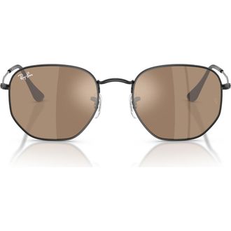 Ray-Ban 54mm Hexagonal Flat Lens Sunglasses in Black /Brown Mirror Bronze at Nordstrom