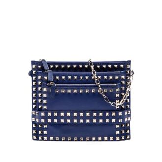 Valentino Pre-owned Studded Crossbody Bag - Dames - Pre-owned - Blauw - Maat: ONE Size Leer