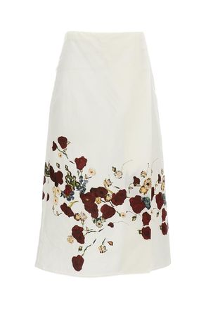 Khaite Floral Print Midi Skirt with Structured High Waist