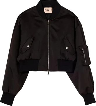 Plan C Cropped Duchesse Bomberjack - Dames - Bomber jackets - Zwart - XS - Polyester - Jassen