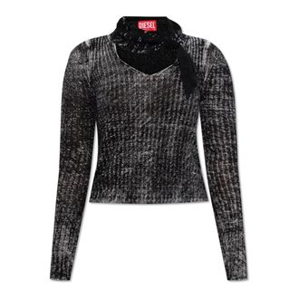 Diesel Top M-Elan - Dames - Longsleeves - Grijs - 2XS - Leer - Tops