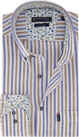 Giordano Overhemd Giordano Regular Fit blauw linnen strepen