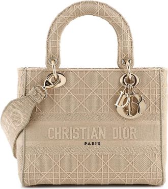 Dior Lady D-Lite Bag Cannage Embroidered Canvas Medium satchel - Beige