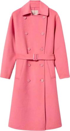 Twinset Lange- double-breasted jas - Dames - Jas met riem - Roze - L - Wol - Jassen
