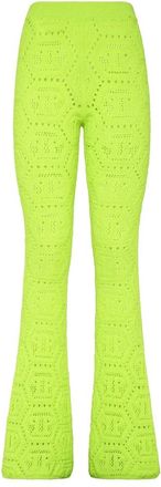 Philipp Plein Flare Broeken Monogram - Dames - Wijde Broeken - Geel - XL - Katoen - Broeken