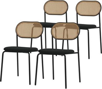 ML Design Ml-design Juego De 4 Sillas De Comedor Color Negro Asiento Moderno De Cocina Con Respaldo Curvado De Rejilla Tapizado Con Patas De Metal, Mueble Sin R