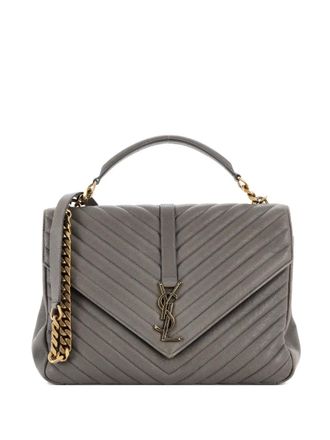 Saint Laurent Classic Monogram College Bag Matelasse Chevron Leather Large shoulder bag - Grigio