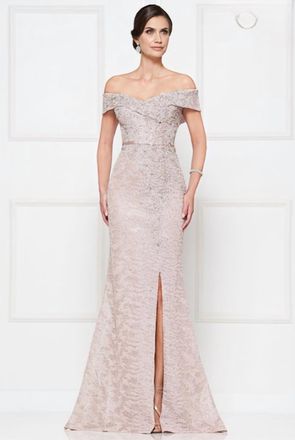 Colors Dress Lace Off Shoulder Gown In Dusty Rose