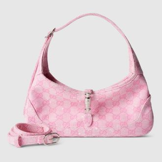Gucci Jackie Slim Crystal Medium Shoulder Bag, Pink, Metal