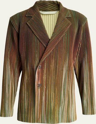 Homme Pliss&eacute; Issey Miyake Mens Paintbrush Agate-Print Pleated Single-Breasted Blazer
