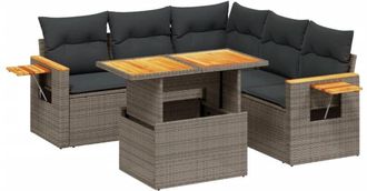 vidaXL Set De Muebles De Jard&iacute;n 6 Pzas Y Cojines Rat&aacute;n Sint&eacute;tico Gris Vidaxl