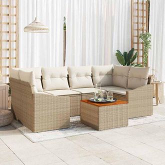 vidaXL Vidaxl - Conjunto De Sof&aacute; De Jard&iacute;n Con Coj&iacute;n 7 Pcs Beige Polirat&aacute;n