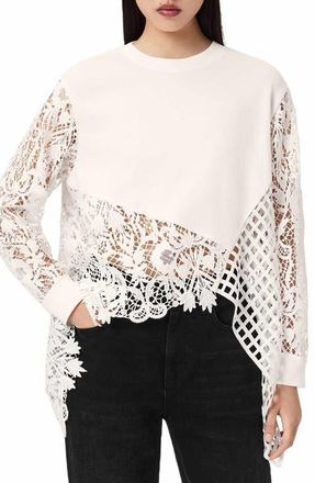 AllSaints Malorie Long Sleeve Lace Shirt in White at Nordstrom, Size X-Small