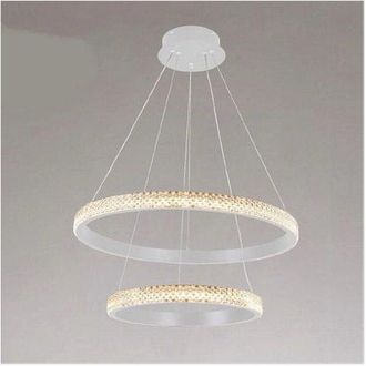 Trade Shop Lampadario Sospensione Led 60 w 2 Cerchi Anelli Cristallo Telecomando Bianco 31951 - - Trade Shop Traesio