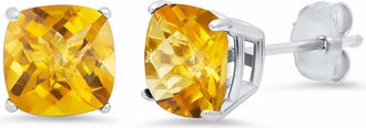 MAX + STONE Sterling Silver or Gold 8mm Cushion Cut Gemstone Birthstone Stud Earrings