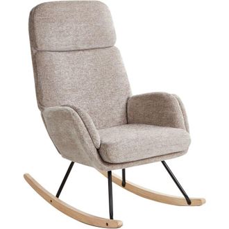 Beliani Silla Mecedora De Tela Asiento De Poli&eacute;ster Patas De Metal Patines De Madera Dise&ntilde;o Moderno Gris Pardo Kvelia