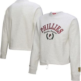 Mitchell & Ness Womens Mitchell & Ness Heather Gray Philadelphia Phillies Cropped Toggle Pullover Sweatshirt at Nordstrom, Size Xx-Large