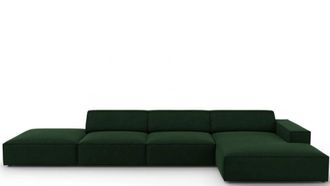 BLOOMINGLOFT 5-Sitzer Design Ecksofa Jodie mit Ottomane links - Samtbezug