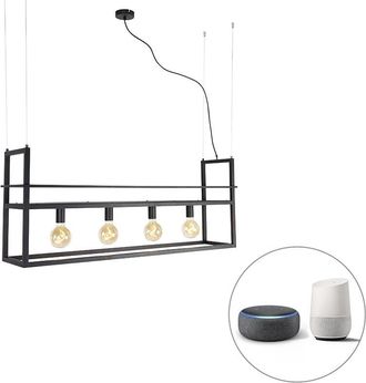 QAZQA Industrial L&aacute;mpara Colgante Inteligente Negra Con Estante Grande De 4 Luces Con Wifi G95 - Cage Rack Acero Rectangular /alargada Adecuado Para Led Max
