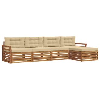 vidaXL Conjunto De Sof&aacute;s De Exterior Con Coj&iacute;n 5 Pcs Natural Y Beige Vidaxl