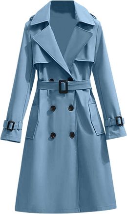 Generic Trench Coats for Women UK Long Winter Coat with Belt Classic Double Breasted Elegant Overcoat, Windproof Notch Lapel Windbreaker Jacket Casual Outerwe