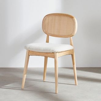 Maisons du monde Silla de madera de caucho clara y rejilla de ratán