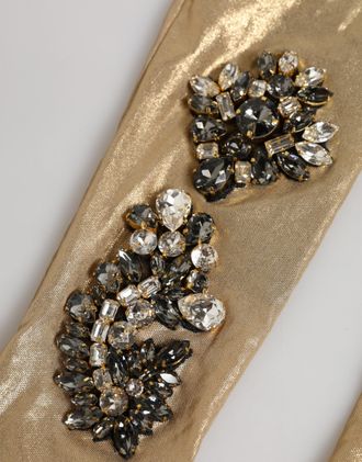 Dolce & Gabbana Beige Satin Crystal Elbow Length Mitten Womens Gloves