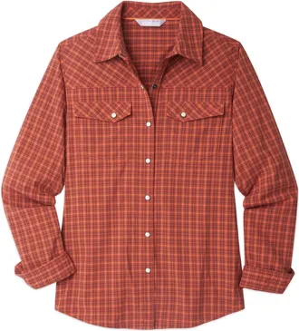 Stio | Womens Eddy Shirt Long Sleeve, Size Extra Small in Cedar Blush Plaid