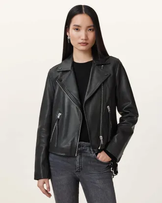 AllSaints Dalby Slim Fit Leather Biker Jacket