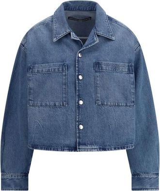 Alexander Wang Overhemden, Dames, Blauw, XS, Katoen, Cropped Lange Mouwen Shirt