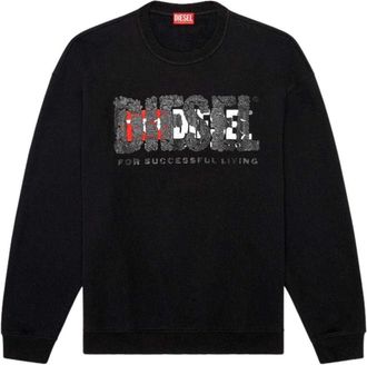 Diesel Heren Dubbel Vernietigd Logo Sweatshirt (Zwart)