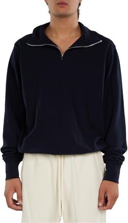 Les Tien Pique Banded Half Zip Yacht Pullover in Navy at Nordstrom, Size Xx-Large