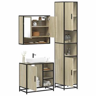Berkfield Home 3 Piece Bathroom Furniture Set Sonoma Oak Engineered Wood in Brown