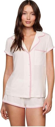 Eberjey Frida Shortie Pj Set Womens Pajama Sets Ivory/Pink Nectar : XXS, Spandex/Modal