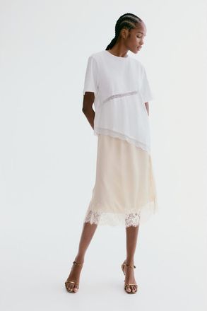 H&M Lace-trimmed skirt in Light Beige at Nordstrom, Size Xx-Small