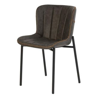 Koketto Home Silla de comedor acolchada en cuero sint&eacute;tico gris y patas negro