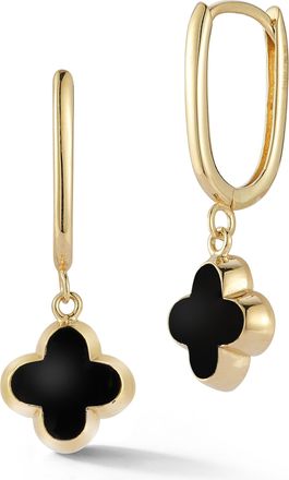 Ember Fine Jewelry 14K Gold Enamel Clover Hoop Earrings