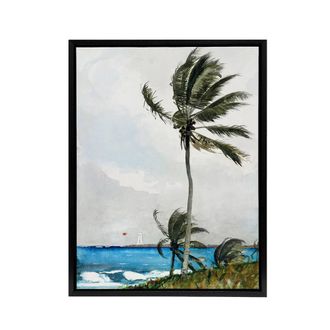 Artery8 Palm Tree in Nassau Landscape Winslow Homer Framed Canvas Wall Art | Size: W24 x H32