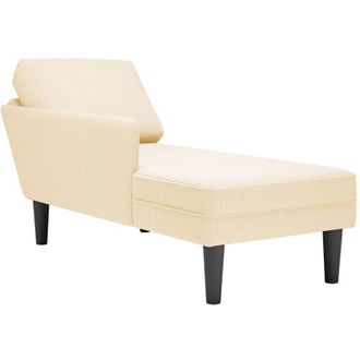 vidaXL Chaise Longue Con Coj&iacute;n De Tela De Pana Crema Vidaxl